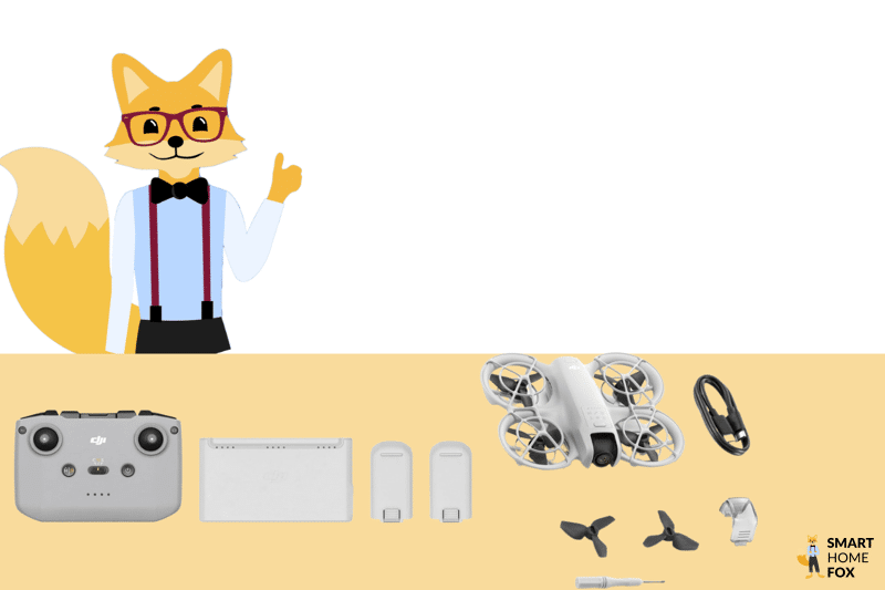 Der Smart-Home-Fox Experte zeigt den Lieferumfang der DJI Neo Selfiedrohne im Fly More Combo Paket.